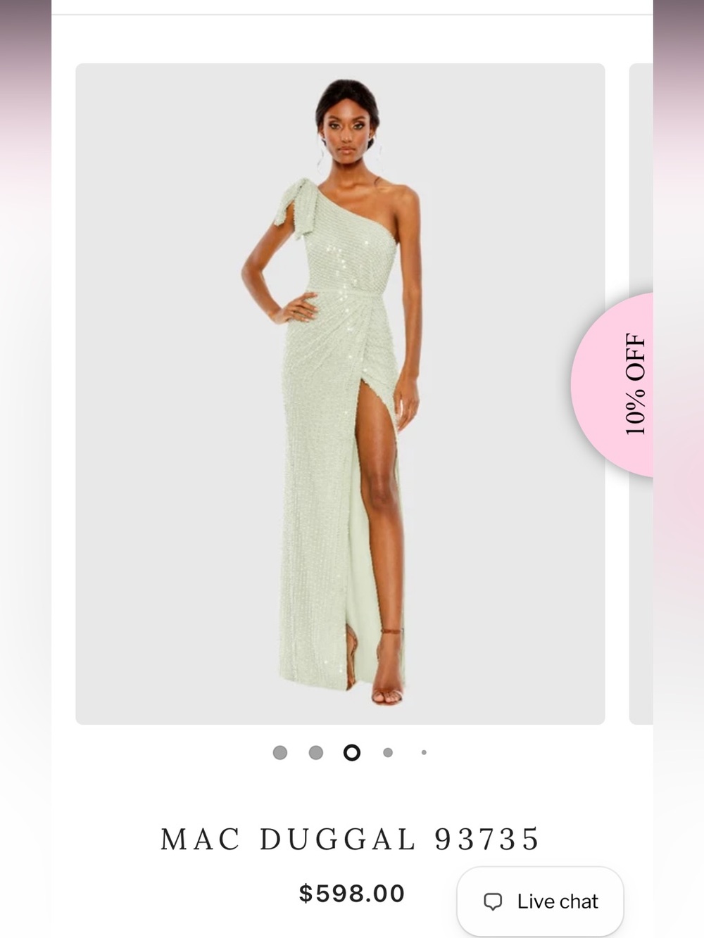 One Shoulder Mint Sequin Evening Gown